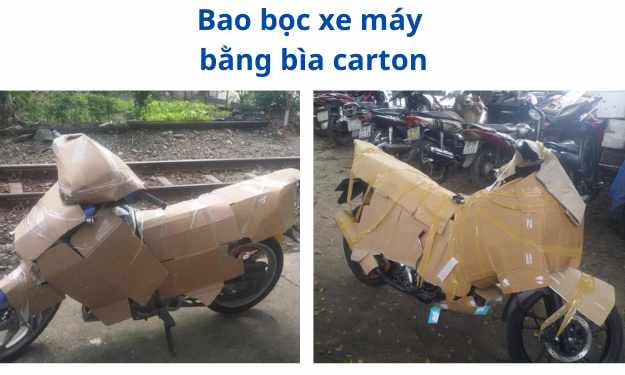 Gửi xe máy Hà Nội đi Sài Gòn - Bao bọc xe máy bằng bìa carton