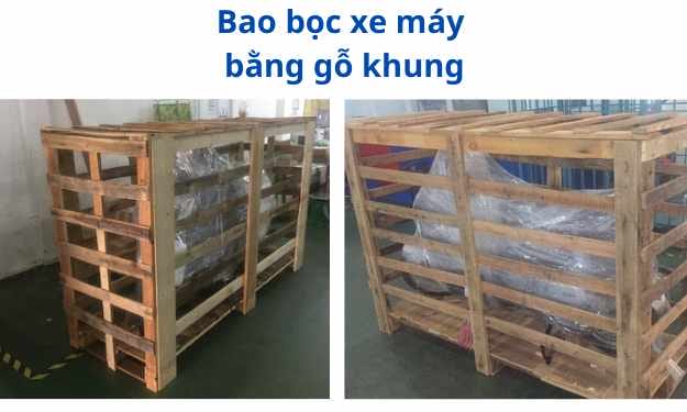 Gửi xe máy Hà Nội đi Sài Gòn - Bao bọc xe máy bằng gỗ khung