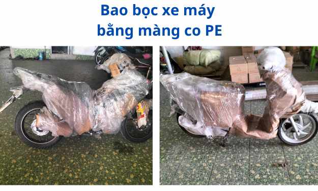 Gửi xe máy Hà Nội đi Sài Gòn - Bao bọc xe máy bằng màng co PE