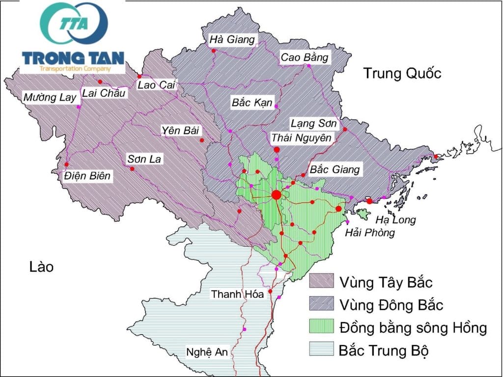 Bản đồ vận chuyển hàng tới các tỉnh miền Bắc