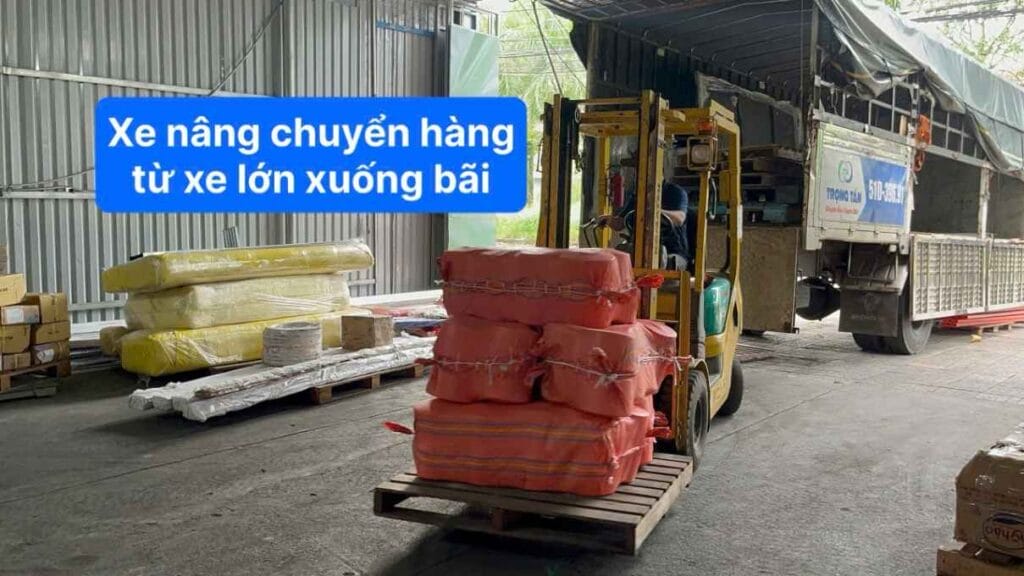 Dịch vụ xe nâng hỗ trợ xuống hàng tại bãi