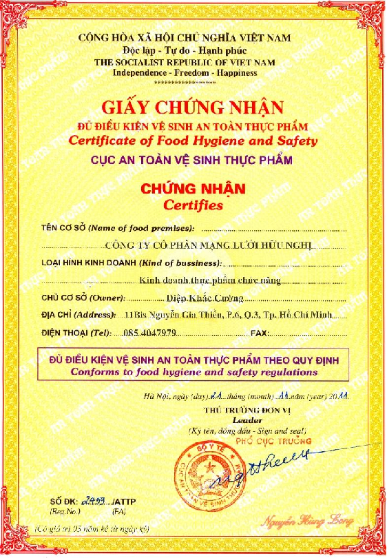 CHỨNG NHẬN ATTP