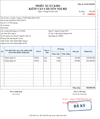 Ví dụ Phiếu Xuất Kho Kiêm Vận Chuyển Nội Bộ 2