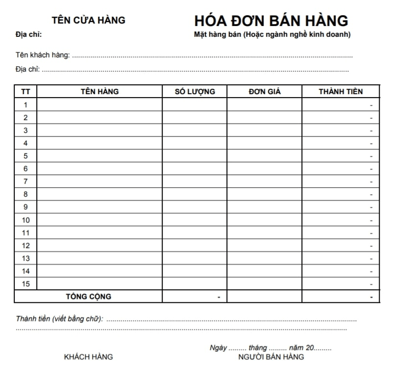 hóa đơn bán hàng