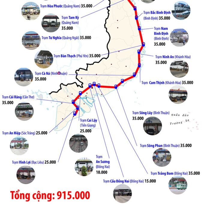 Các trạm thu phí từ Nam Ra Bắc