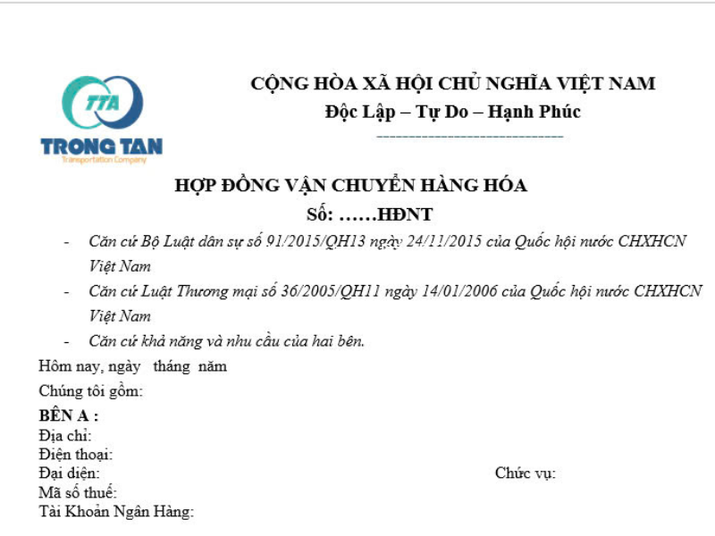 hợp đồng vận chuyển hàng hoá là gì